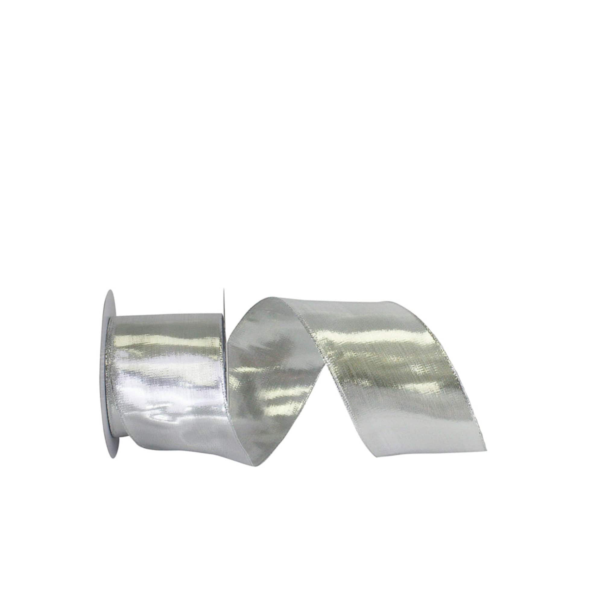 JAM Paper 2.5" x 25yd. Silver Woven Lame 3 Wired Edge Ribbon